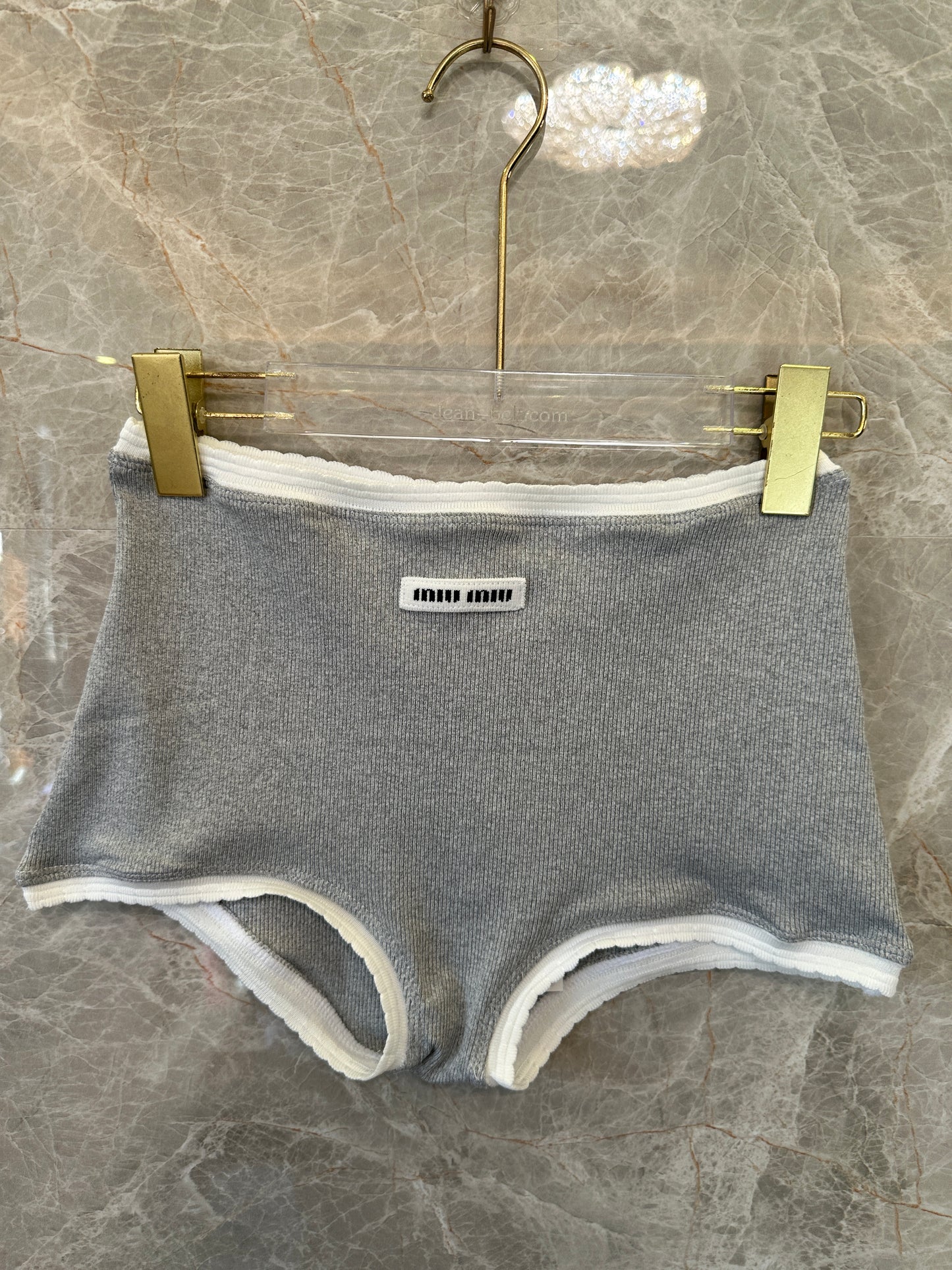 Miu Miu Grey Terry Cotton Crop Tank and Shorts Set