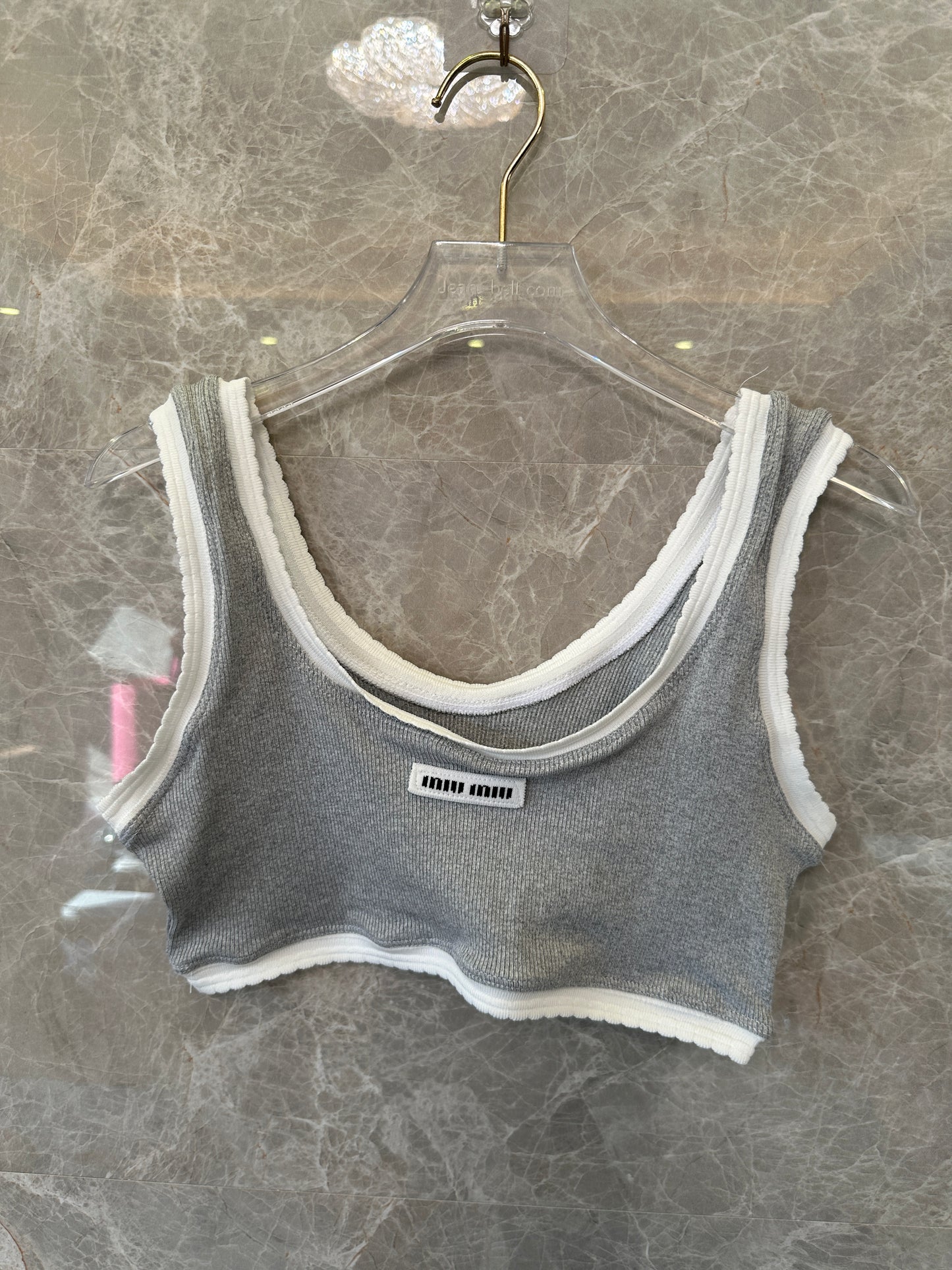 Miu Miu Grey Terry Cotton Crop Tank and Shorts Set