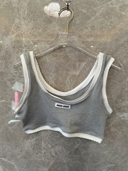 Miu Miu Grey Terry Cotton Crop Tank and Shorts Set