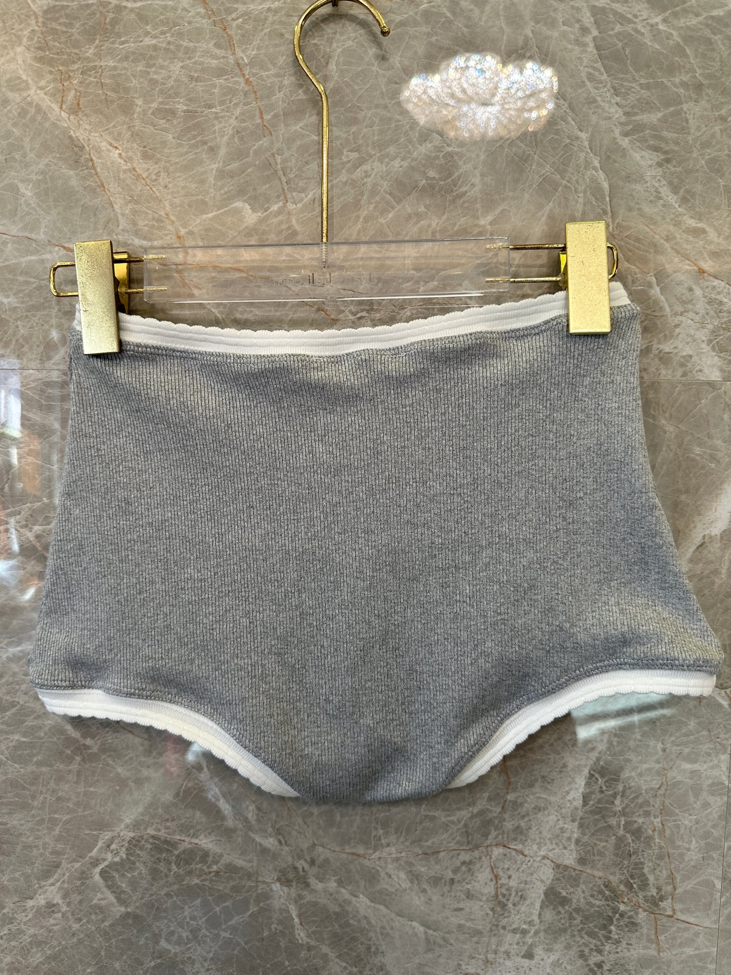 Miu Miu Grey Terry Cotton Crop Tank and Shorts Set