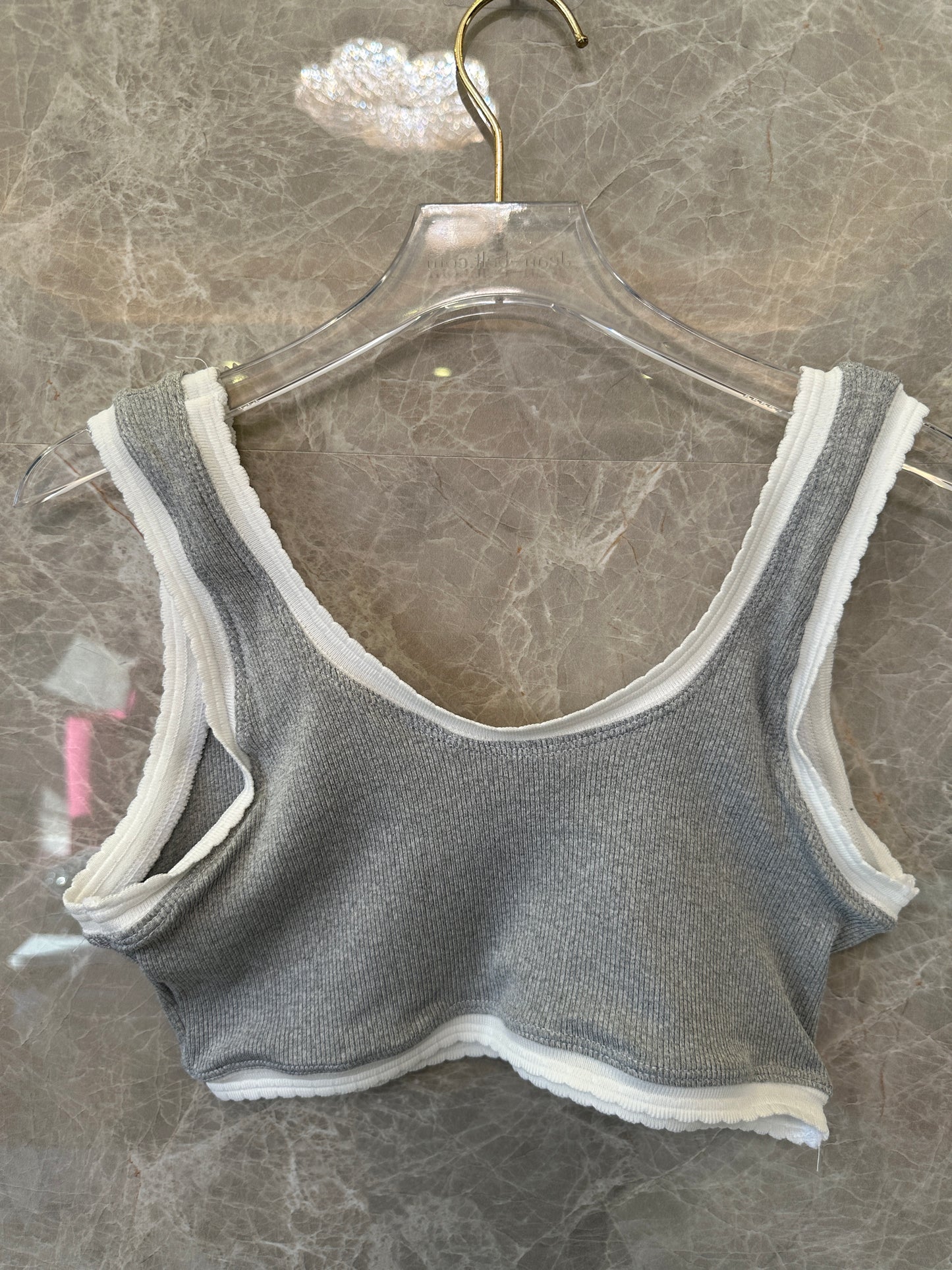 Miu Miu Grey Terry Cotton Crop Tank and Shorts Set