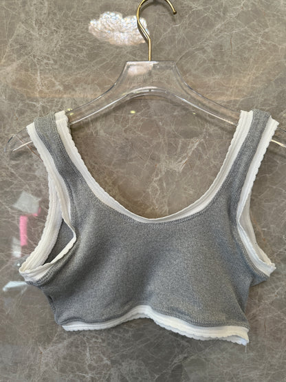 Miu Miu Grey Terry Cotton Crop Tank and Shorts Set