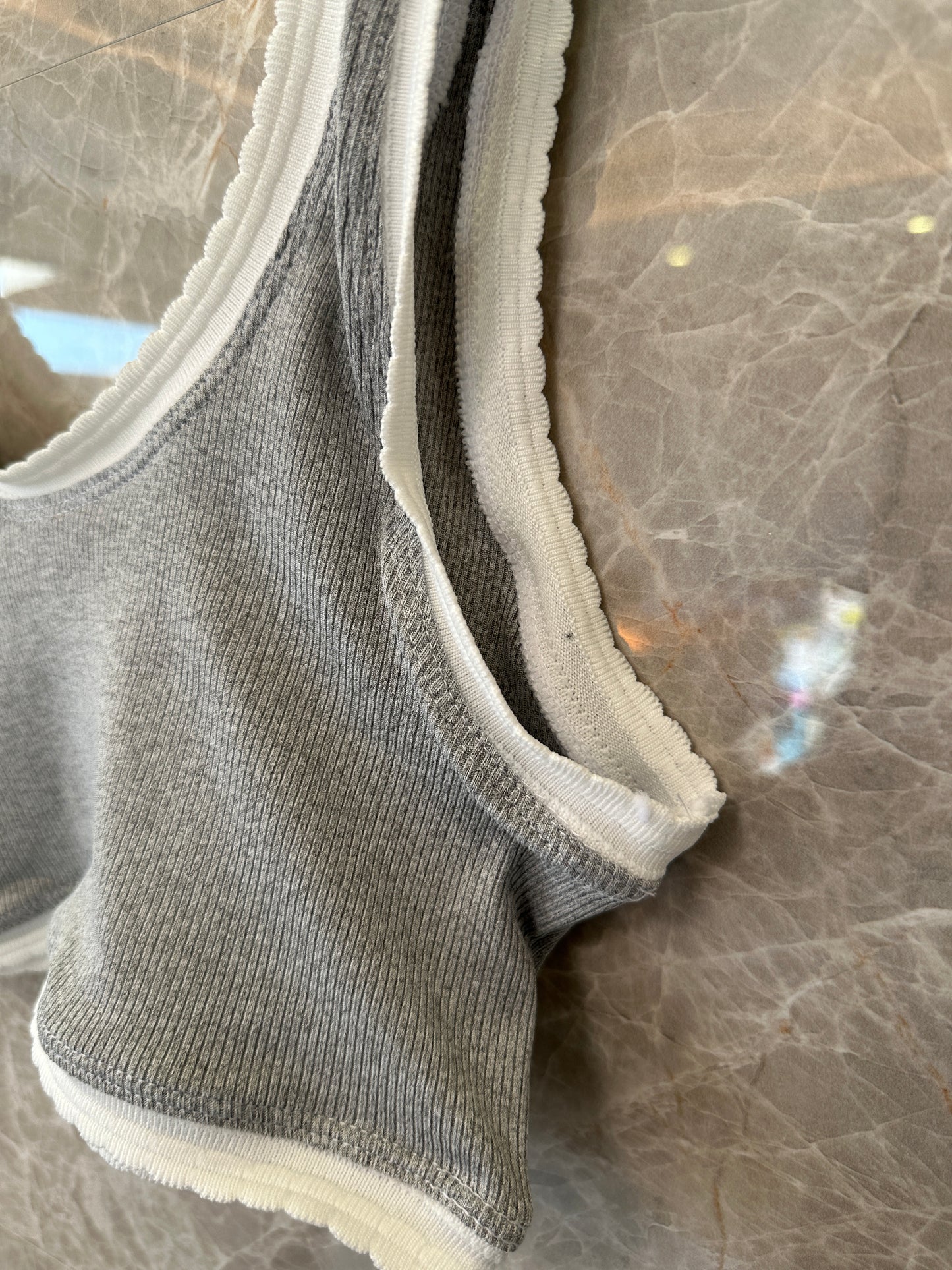 Miu Miu Grey Terry Cotton Crop Tank and Shorts Set