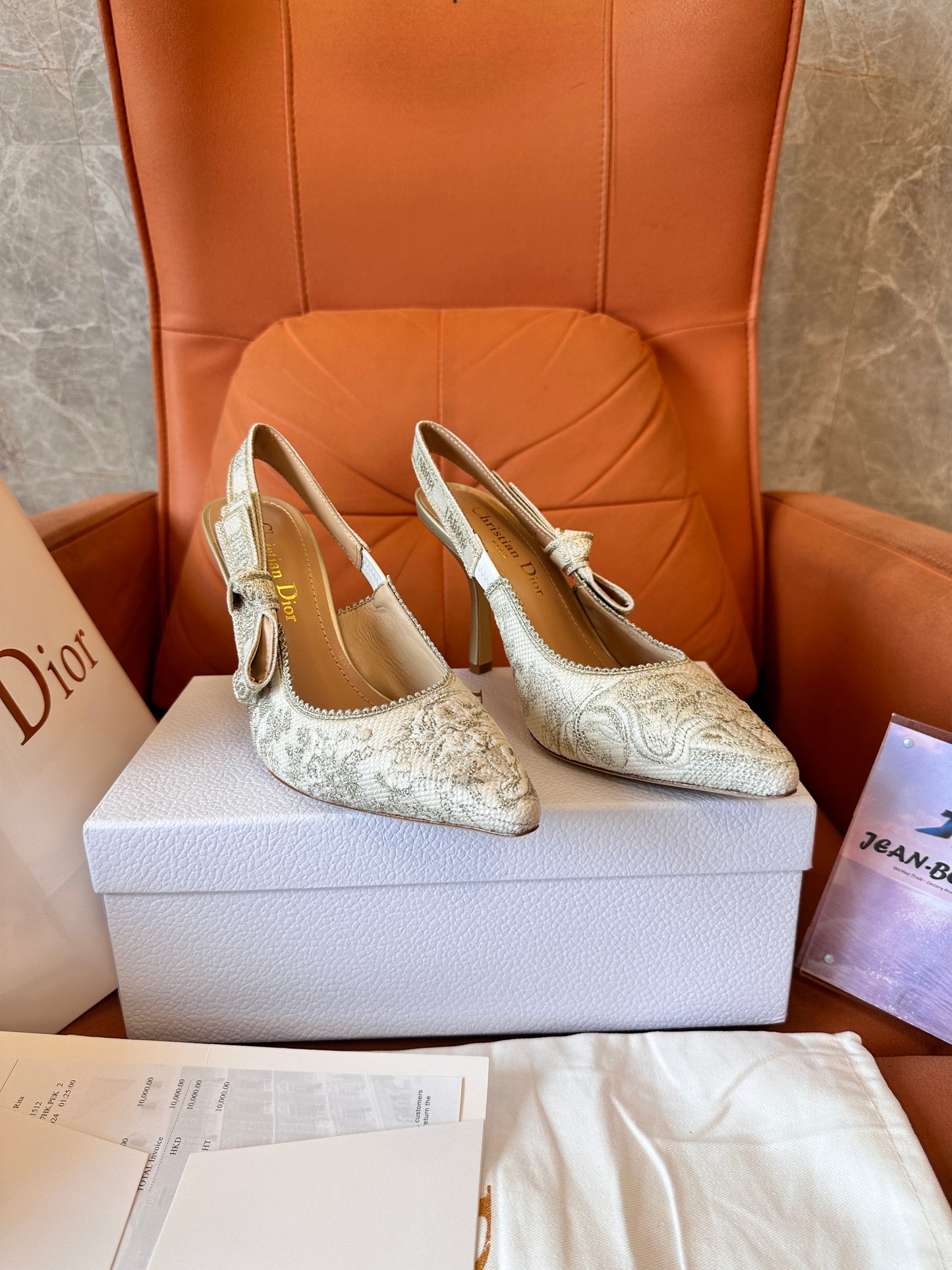 Christian Dior Embroidered Bow Slingback Heels – Ivory