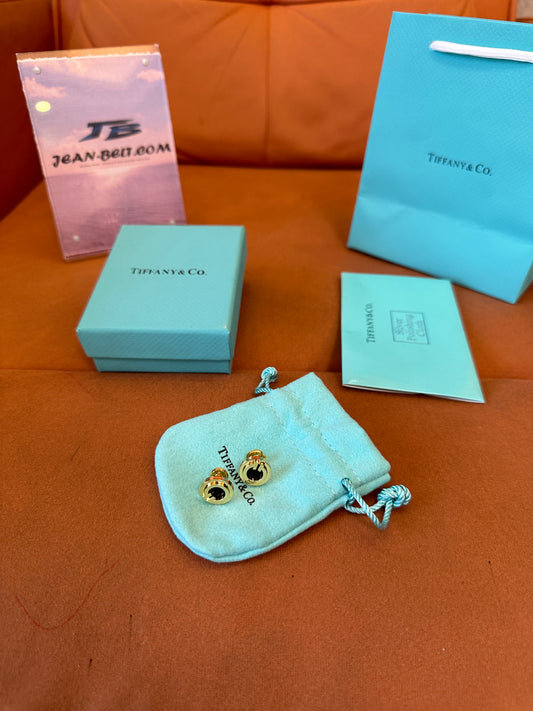 Tiffany & Co. Atlas Hoop Earrings in Yellow Gold with Black Enamel