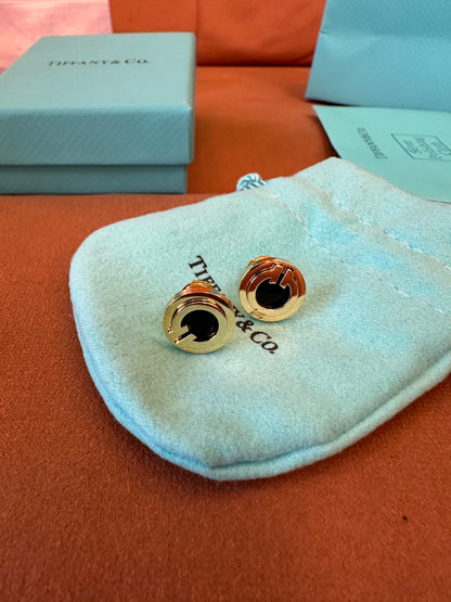 Tiffany & Co. Atlas Hoop Earrings in Yellow Gold with Black Enamel