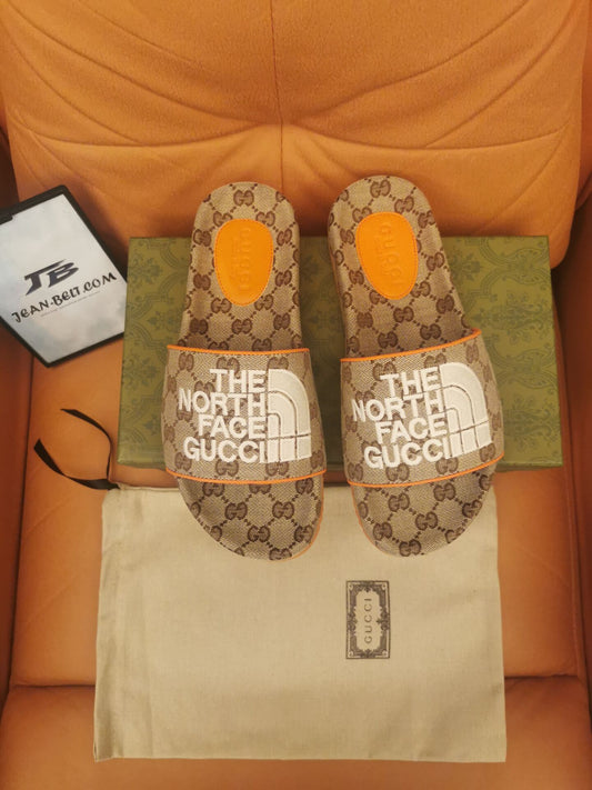 Gucci Slide x The North Face bege laranja monograma