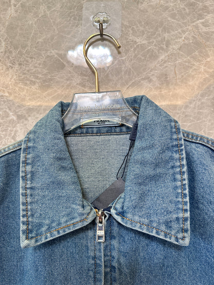 Prada Washed Denim Jacket with Triangle Logo