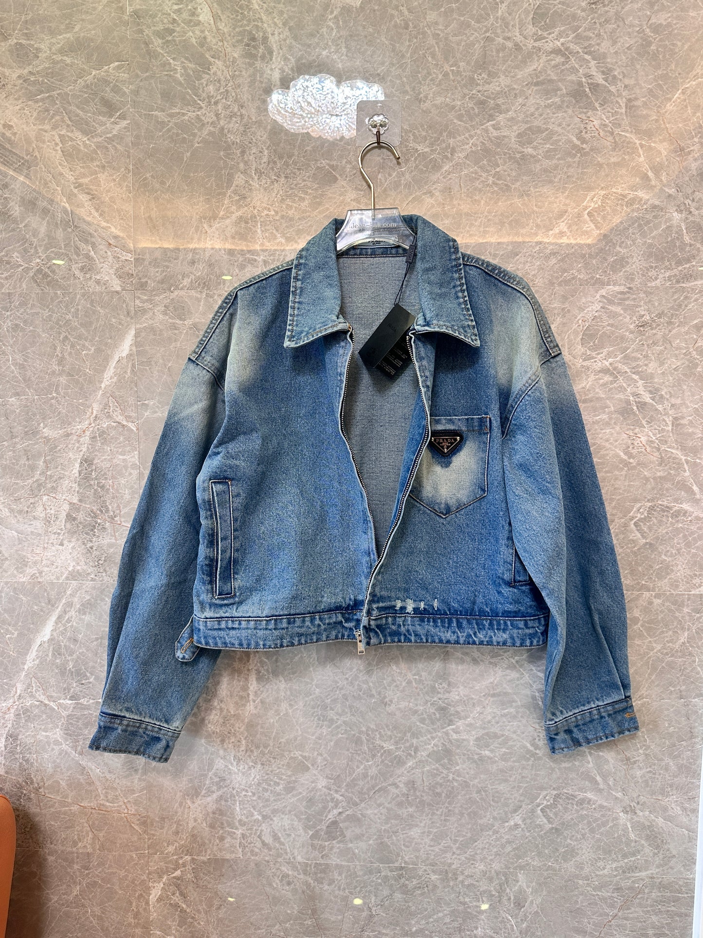 Prada Washed Denim Jacket with Triangle Logo
