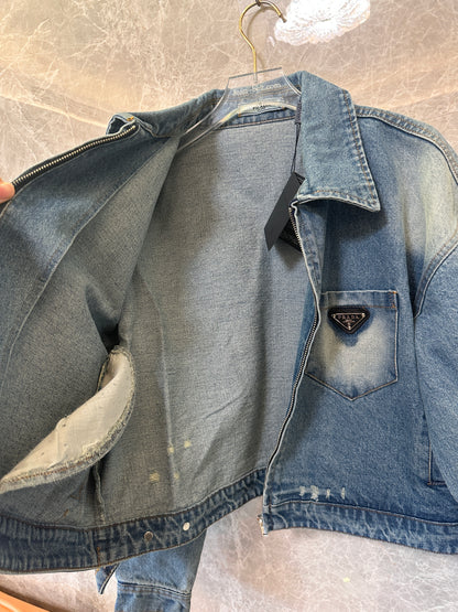 Prada Washed Denim Jacket with Triangle Logo