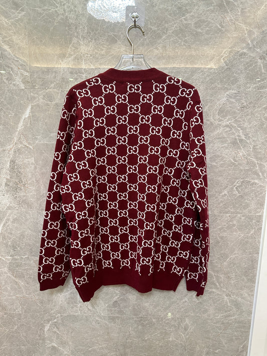 Gucci Burgundy GG Monogram Knit Cardigan