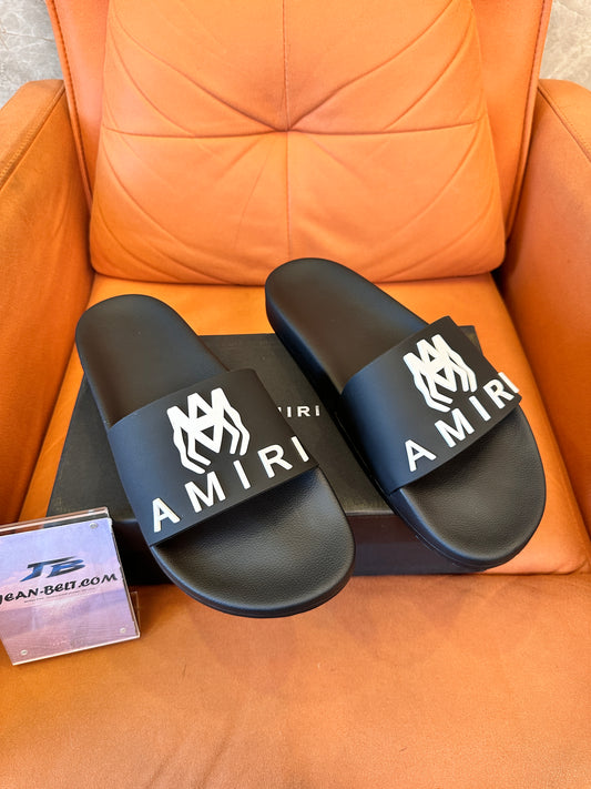 AMIRI Black Rubber Slide Sandals with Logo Print