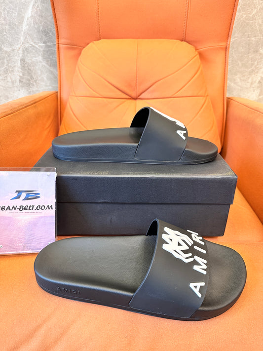 AMIRI Black Rubber Slide Sandals with Logo Print