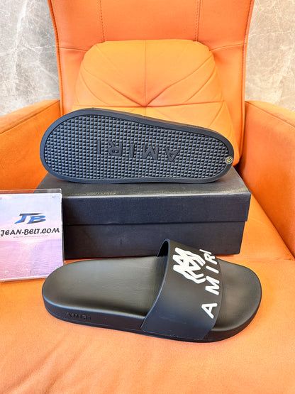 AMIRI Black Rubber Slide Sandals with Logo Print