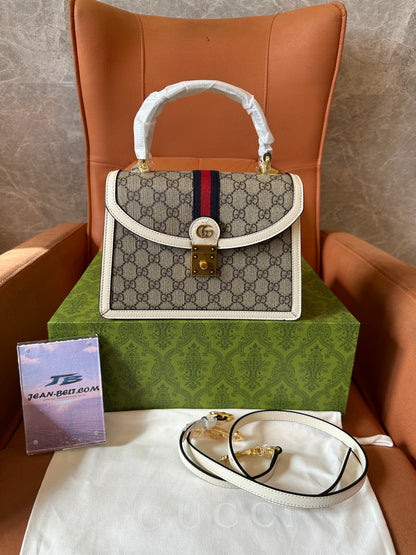 Gucci Ophidia GG Canvas Top Handle Bag – Beige/White