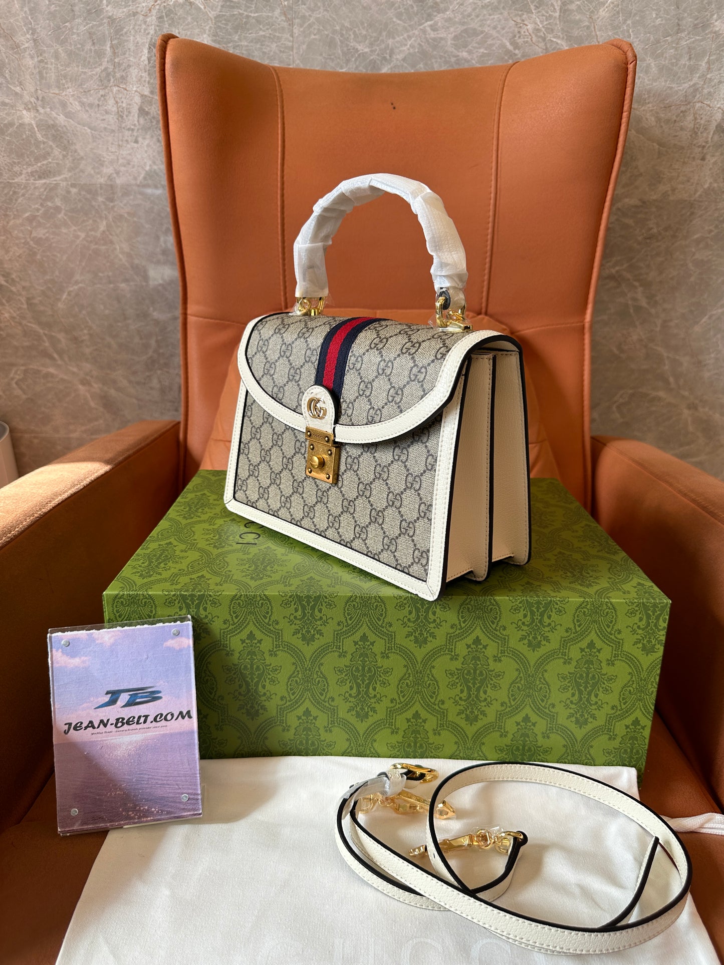 Gucci Ophidia GG Canvas Top Handle Bag – Beige/White