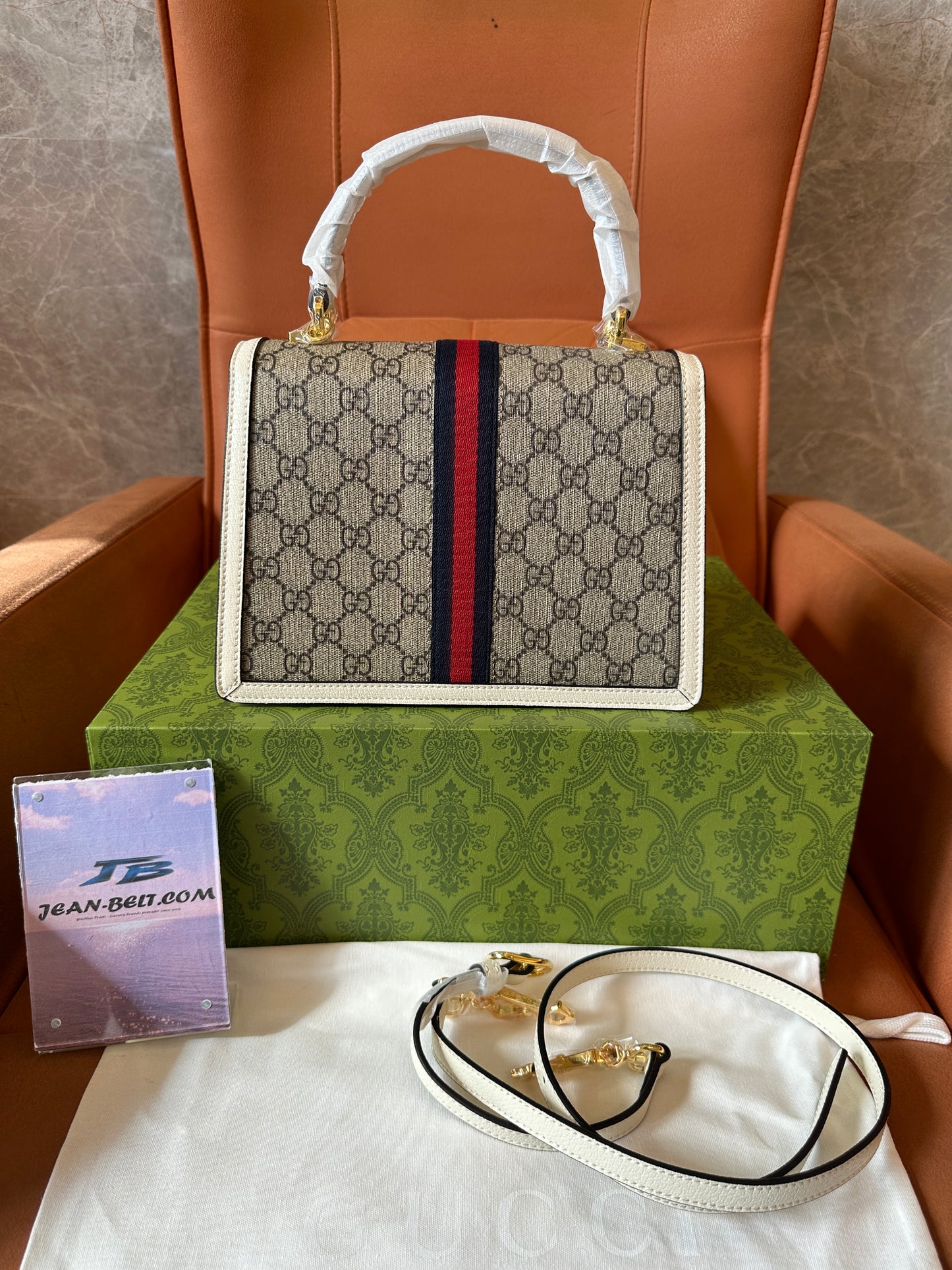 Gucci Ophidia GG Canvas Top Handle Bag – Beige/White