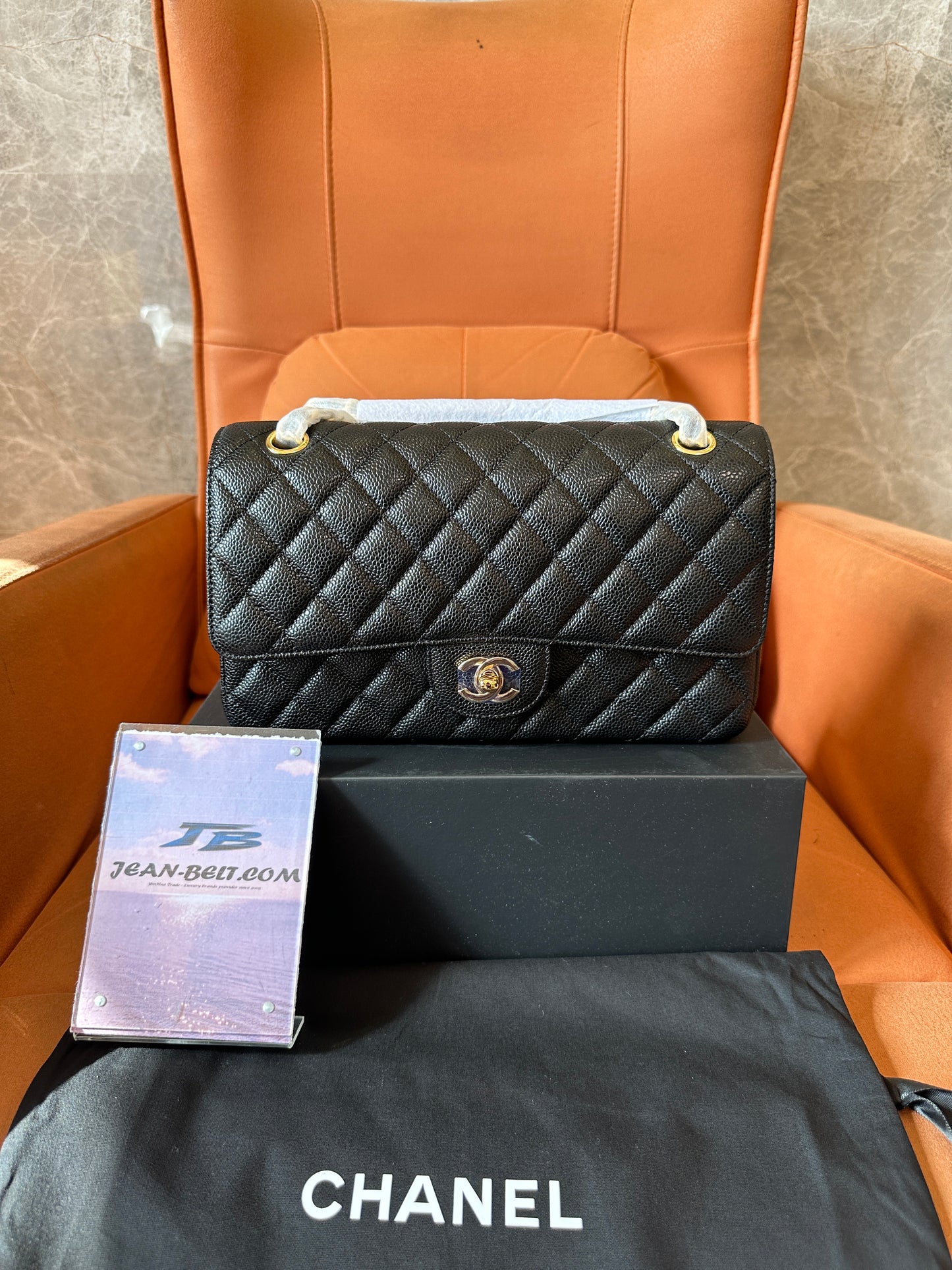 Chanel Classic Medium Double Flap Bag Black Caviar Leather Gold Hardware