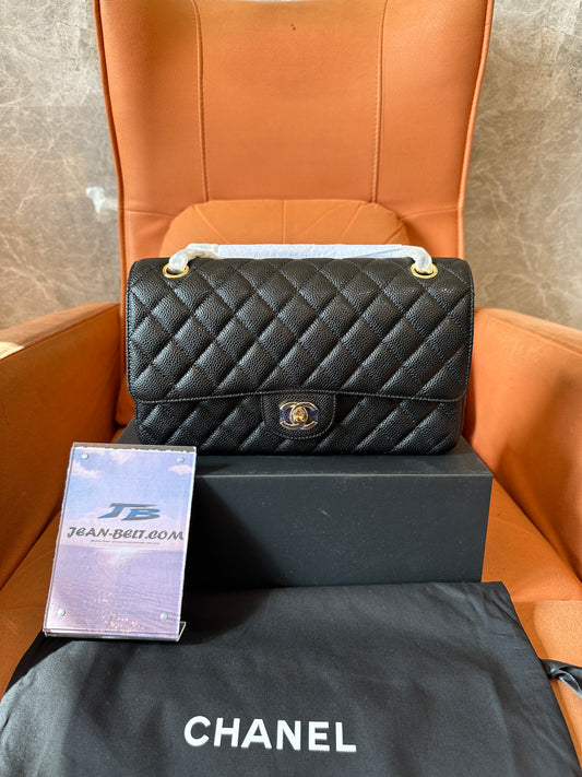Chanel Classic Medium Double Flap Bag Black Caviar Leather Gold Hardware