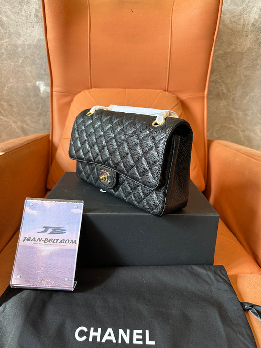 Chanel Classic Medium Double Flap Bag Black Caviar Leather Gold Hardware