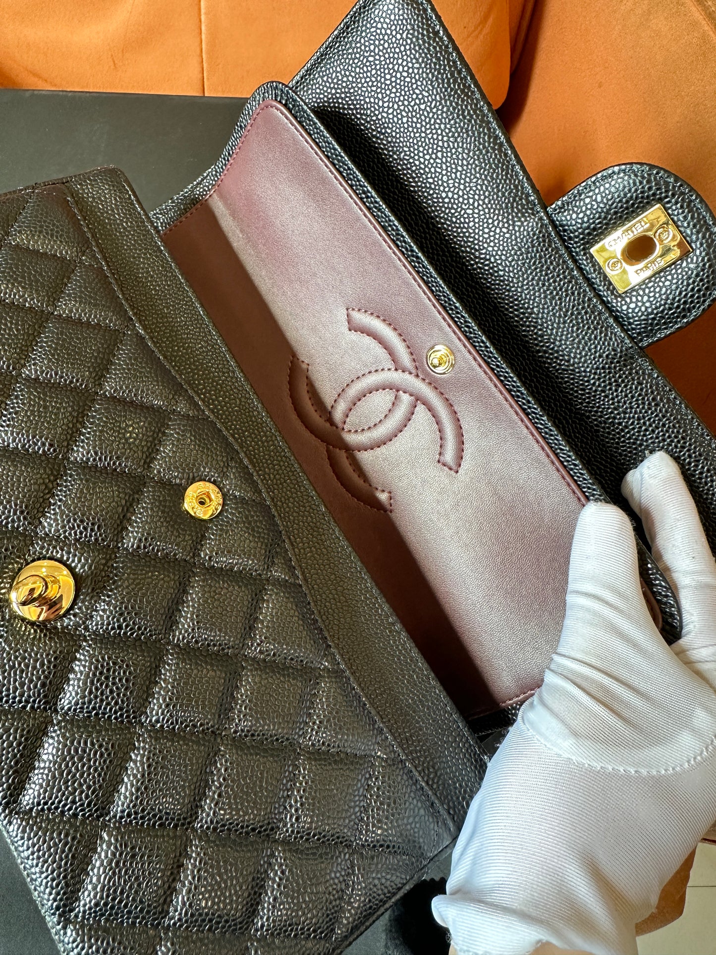 Chanel Classic Medium Double Flap Bag Black Caviar Leather Gold Hardware