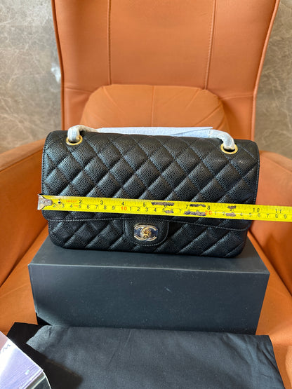 Chanel Classic Medium Double Flap Bag Black Caviar Leather Gold Hardware