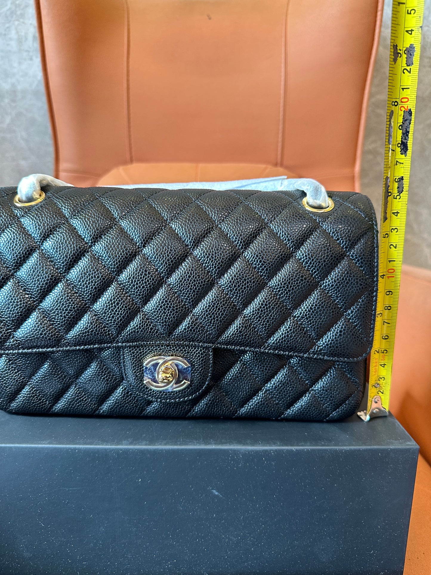 Chanel Classic Medium Double Flap Bag Black Caviar Leather Gold Hardware