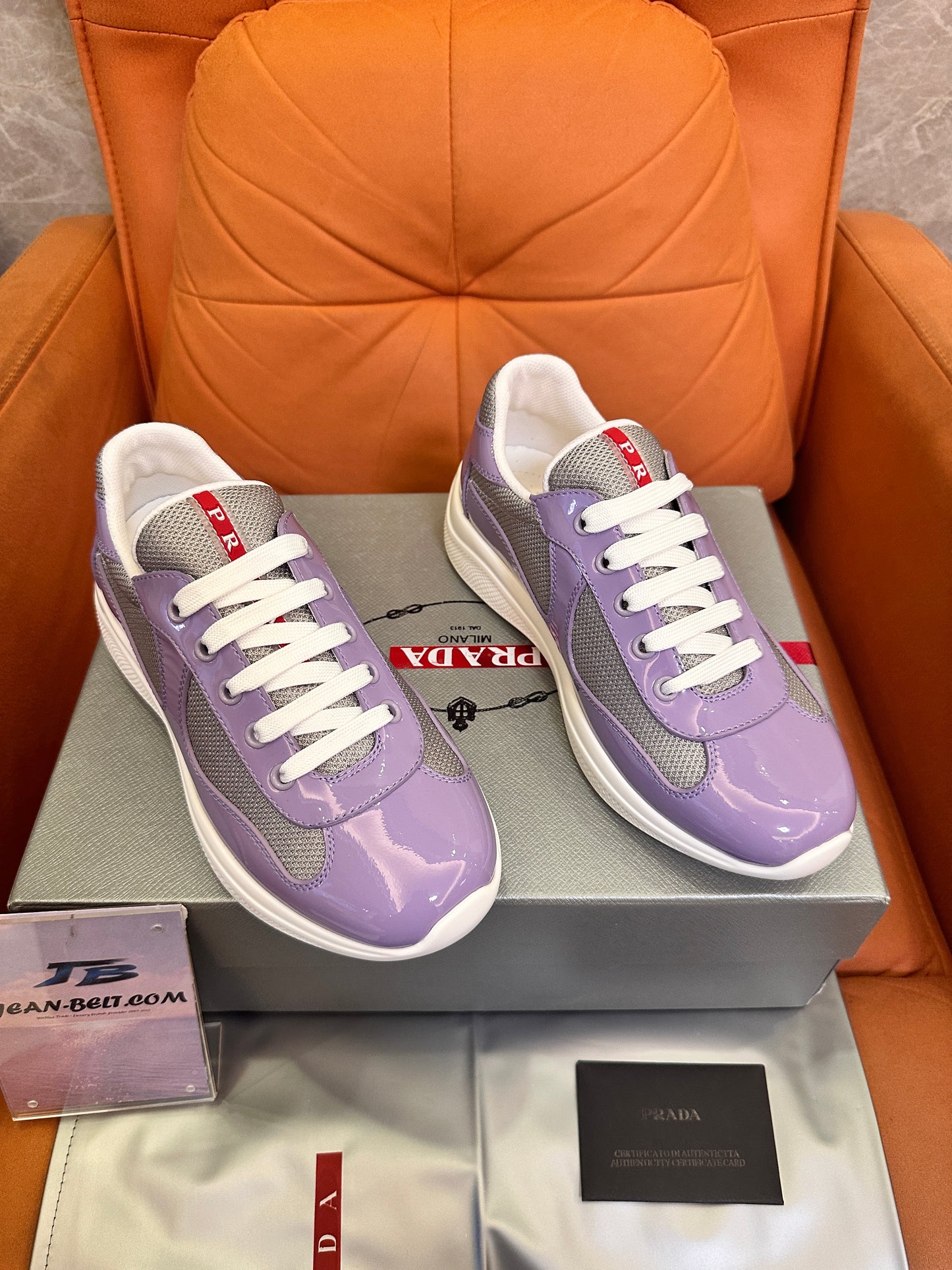 Prada Downtown Sneaker 1E860L in Lavender Patent