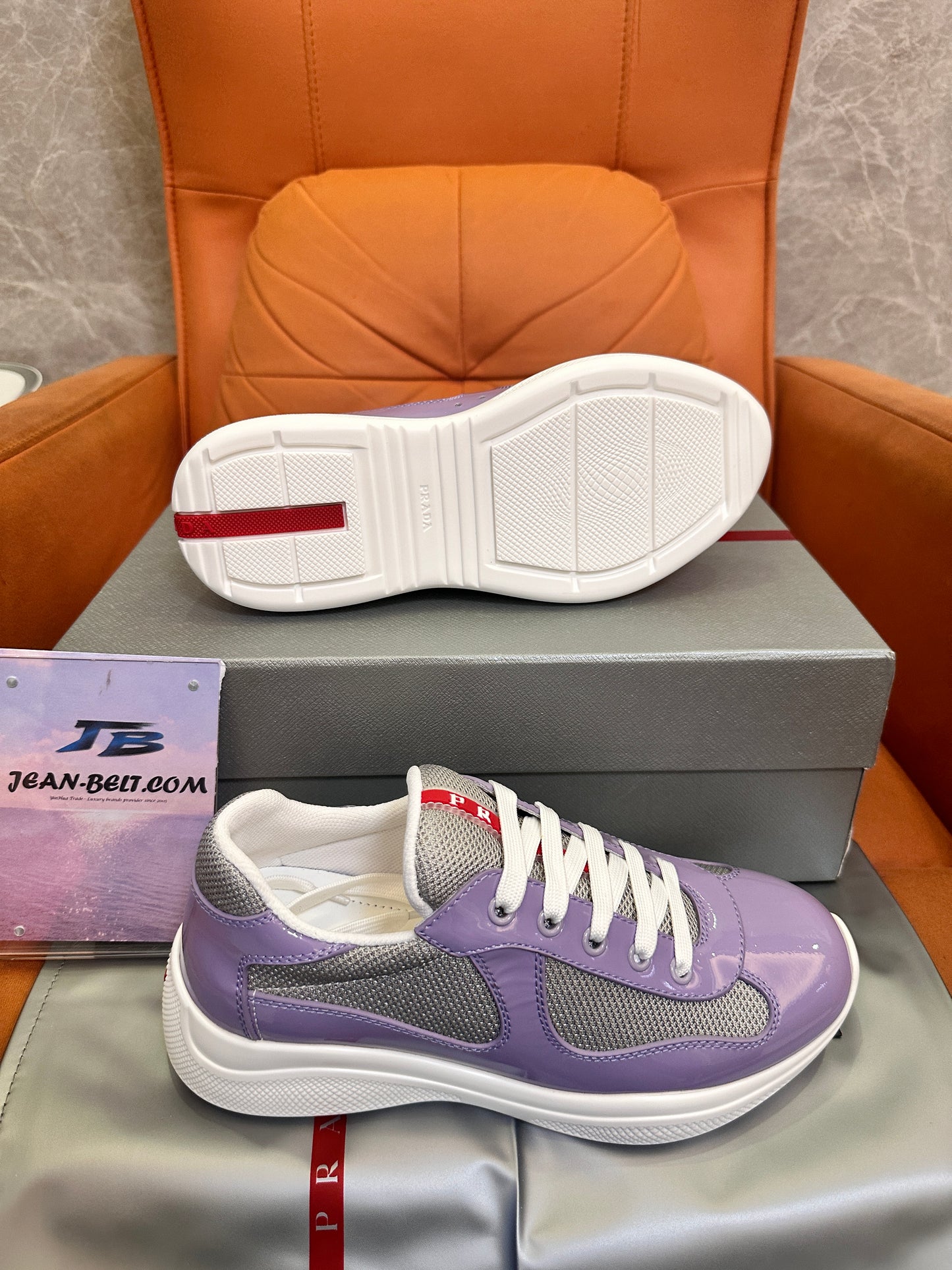 Prada Downtown Sneaker 1E860L in Lavender Patent