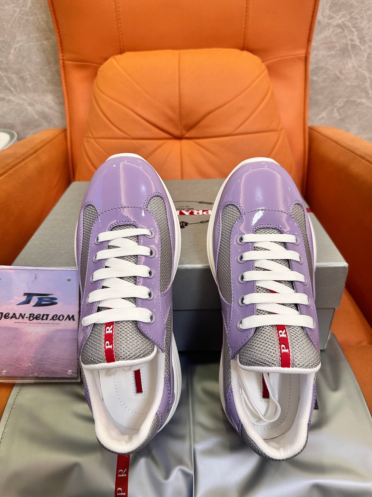 Prada Downtown Sneaker 1E860L in Lavender Patent