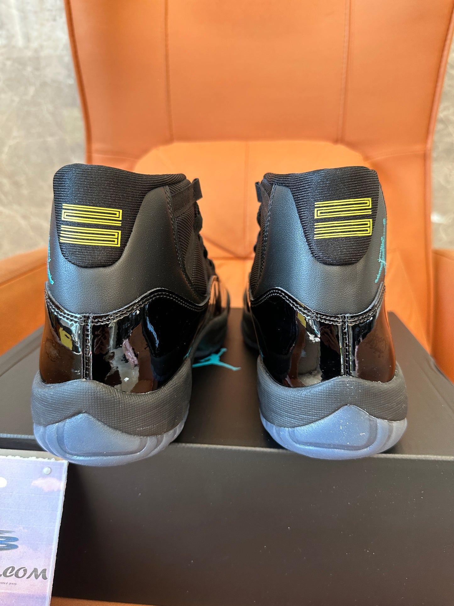 Air Jordan 11 Retro “Gamma Blue” Black Patent Leather Sneakers
