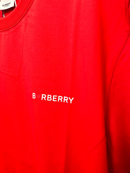 Burberry Red Graphic Cotton T-shirt with Equestrian Knight Back Print