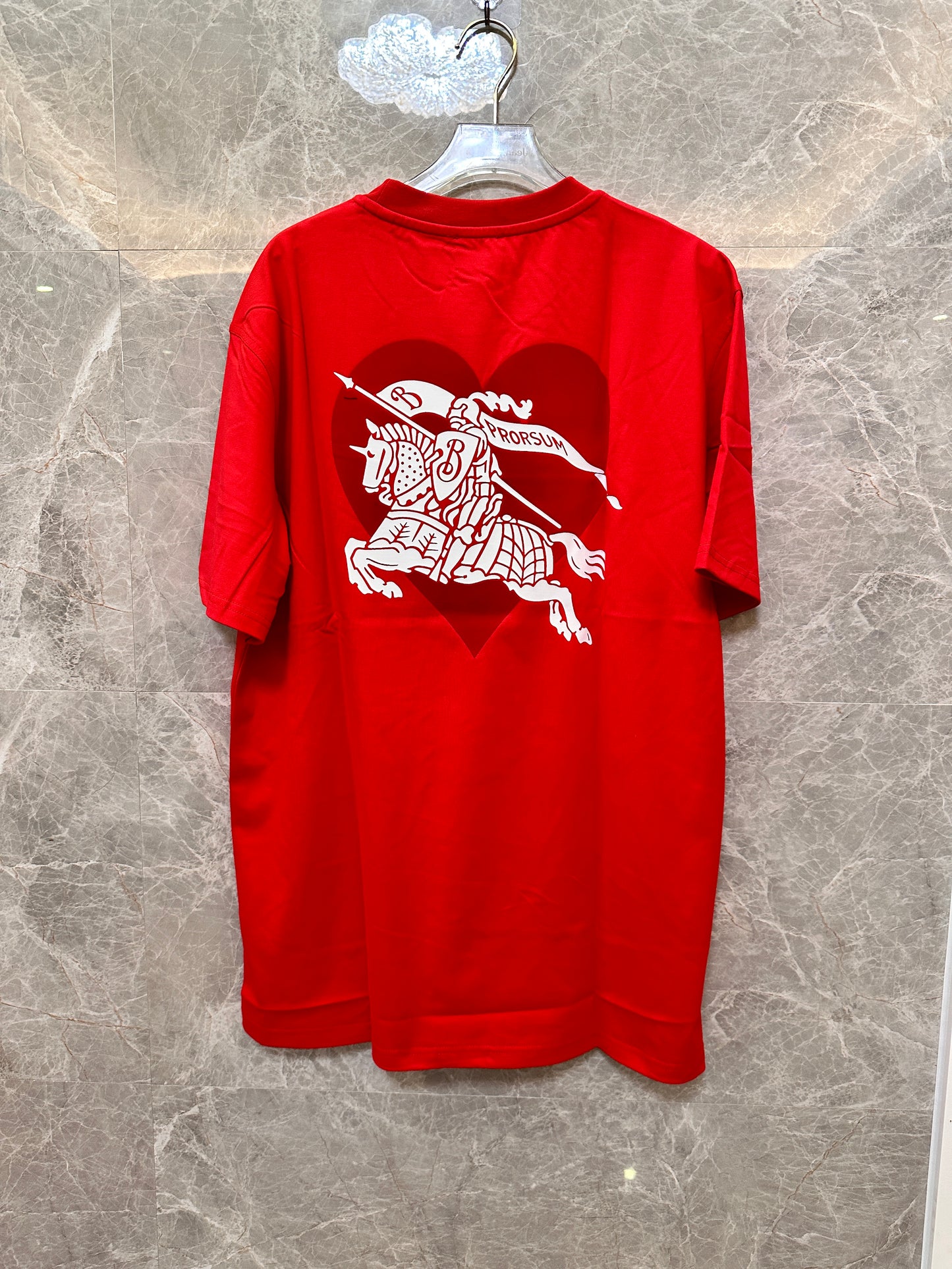Burberry Red Graphic Cotton T-shirt with Equestrian Knight Back Print