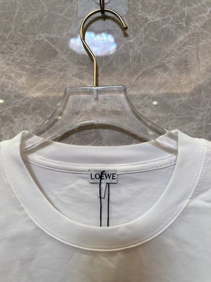 Loewe White Cotton T-shirt with Embroidered Palm Tree and Elephant Motif