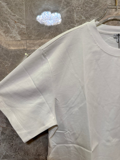 Loewe White Cotton T-shirt with Embroidered Palm Tree and Elephant Motif