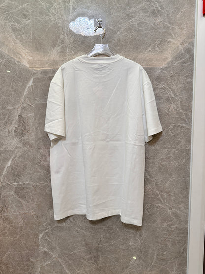 Loewe White Cotton T-shirt with Embroidered Palm Tree and Elephant Motif