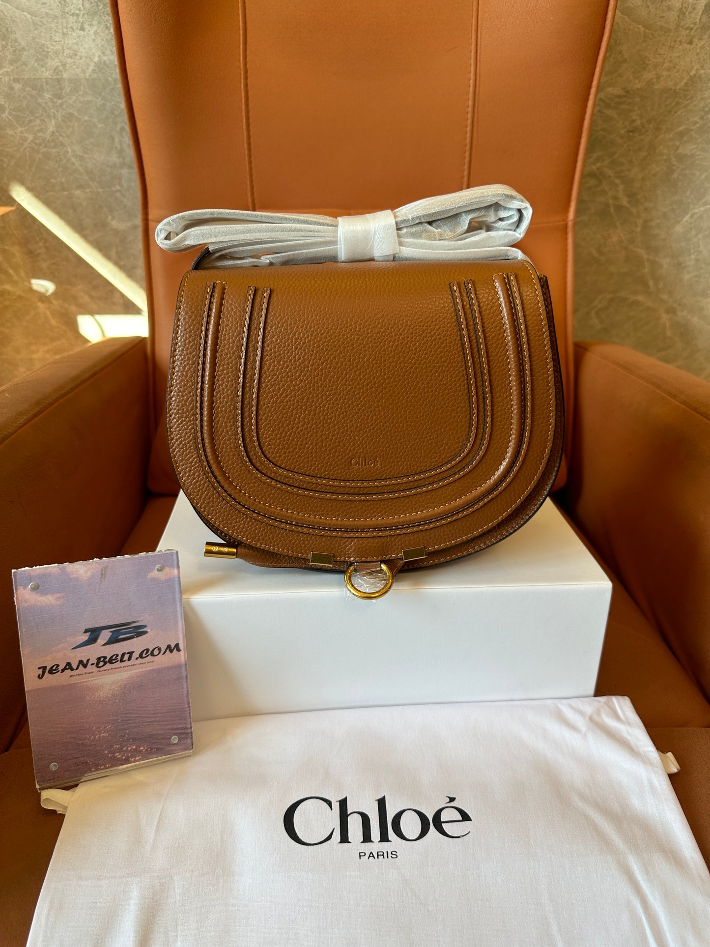 Chloé Marcie Small Saddle Bag Brown Grained Leather Shoulder Bag