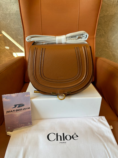 Chloé Marcie Small Saddle Bag Brown Grained Leather Shoulder Bag