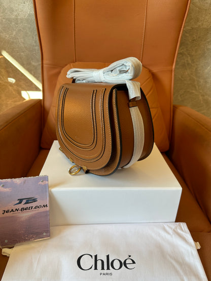 Chloé Marcie Small Saddle Bag Brown Grained Leather Shoulder Bag