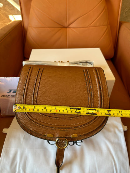 Chloé Marcie Small Saddle Bag Brown Grained Leather Shoulder Bag