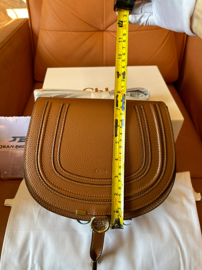 Chloé Marcie Small Saddle Bag Brown Grained Leather Shoulder Bag