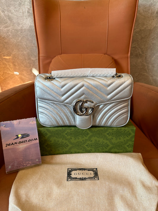 Gucci GG Marmont Small Metallic Silver Shoulder Bag