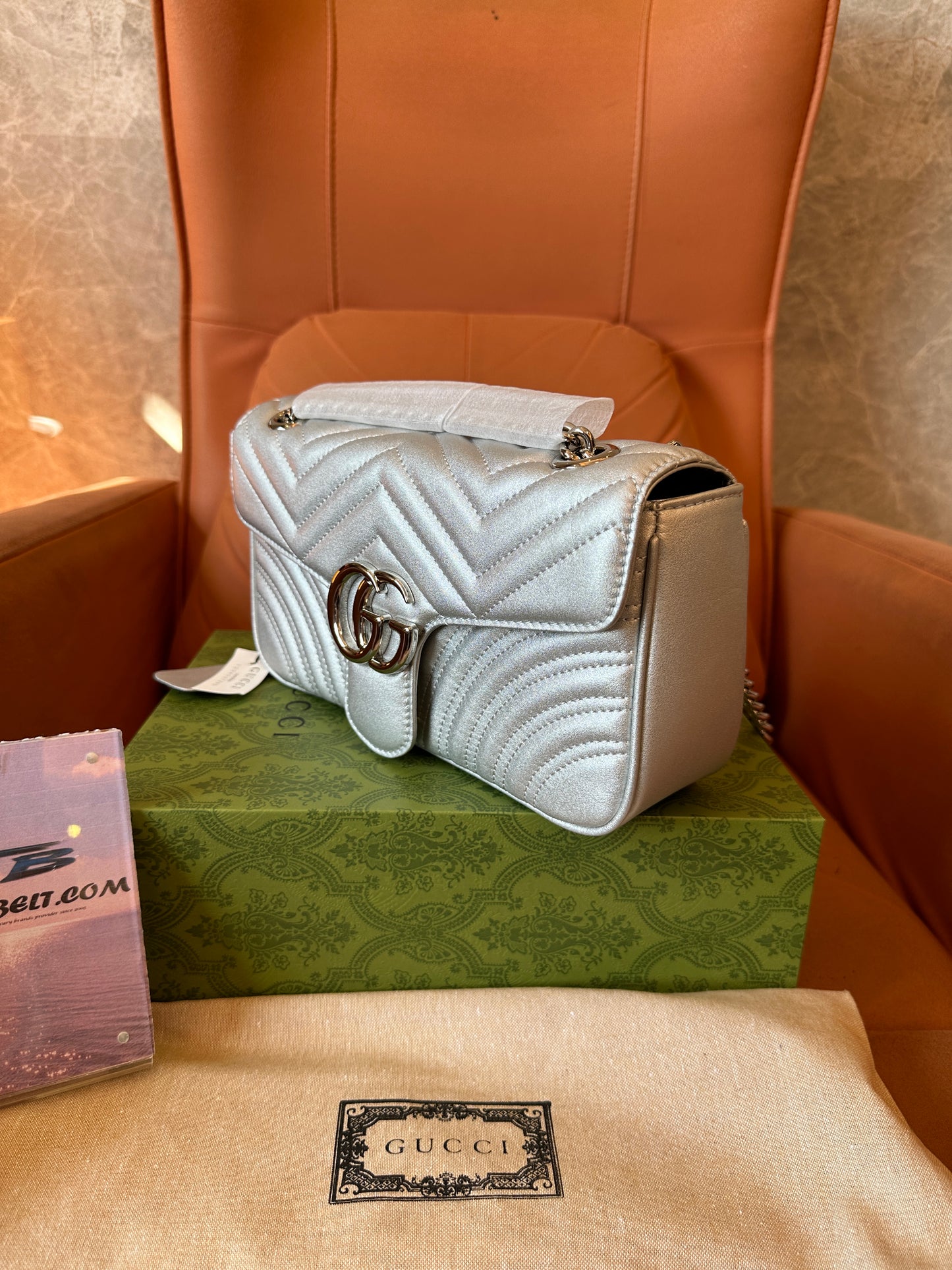 Gucci GG Marmont Small Metallic Silver Shoulder Bag