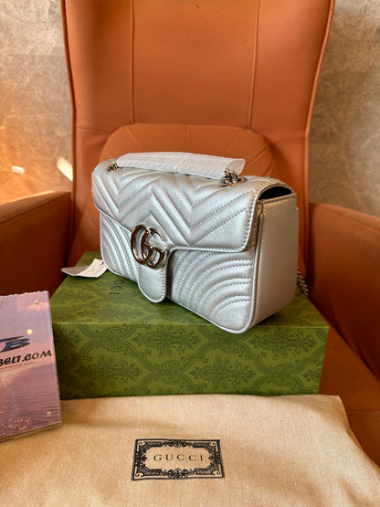 Gucci GG Marmont Small Metallic Silver Shoulder Bag