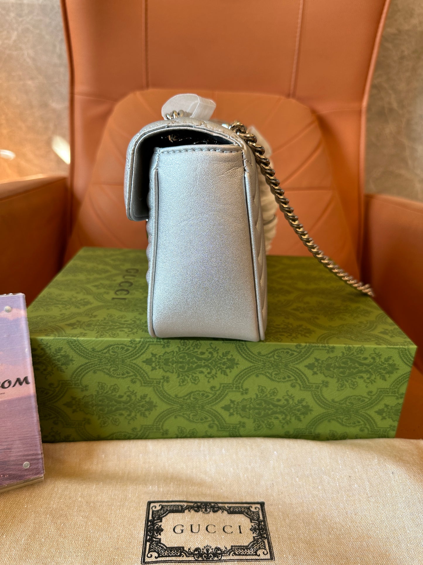 Gucci GG Marmont Small Metallic Silver Shoulder Bag