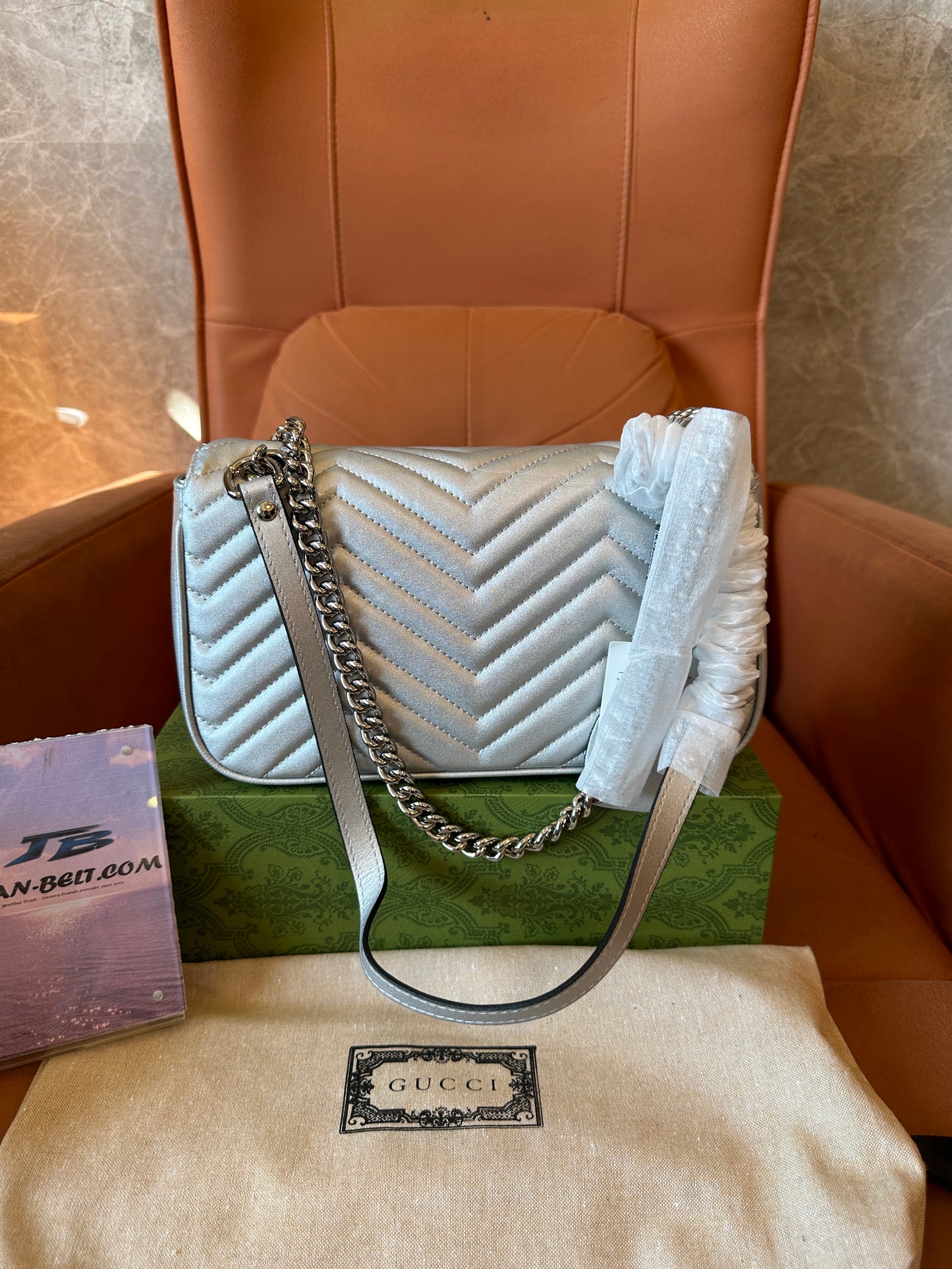 Gucci GG Marmont Small Metallic Silver Shoulder Bag