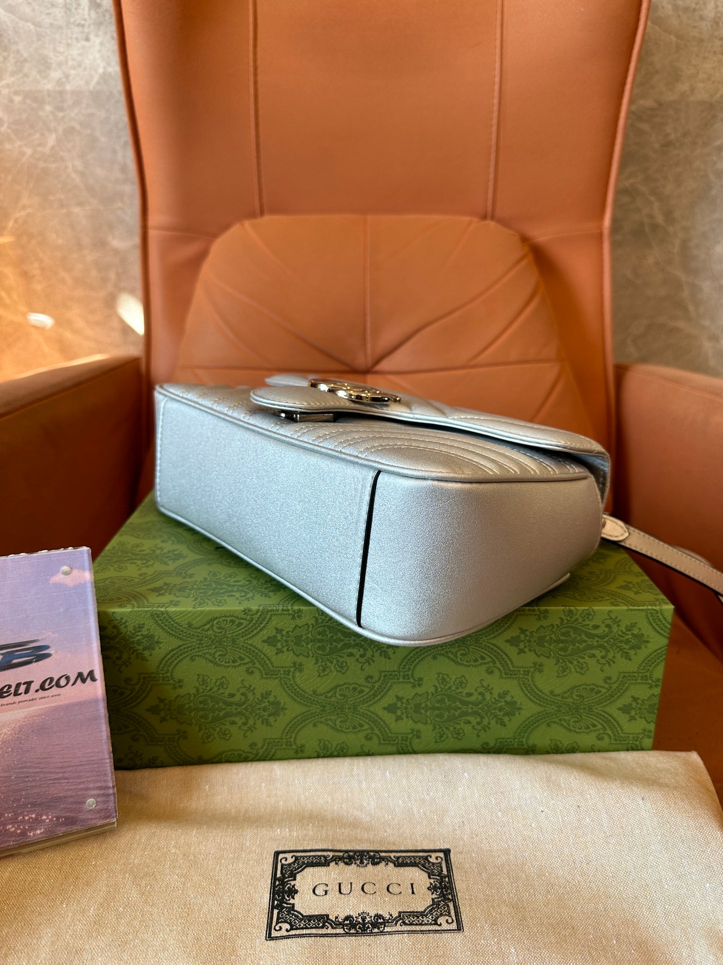 Gucci GG Marmont Small Metallic Silver Shoulder Bag