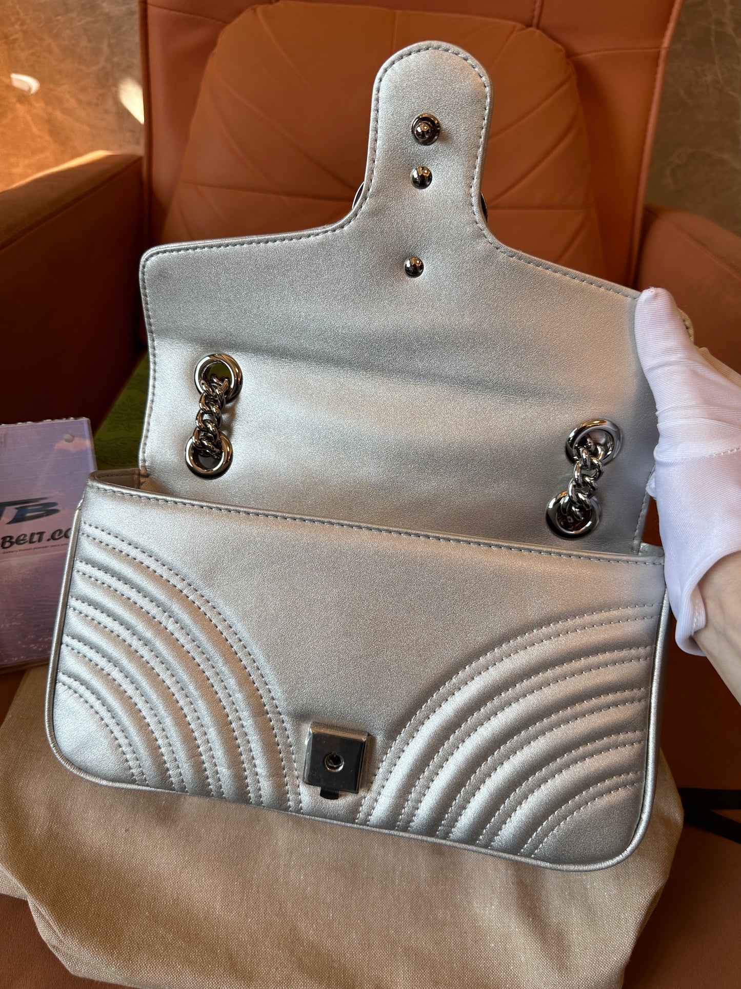 Gucci GG Marmont Small Metallic Silver Shoulder Bag