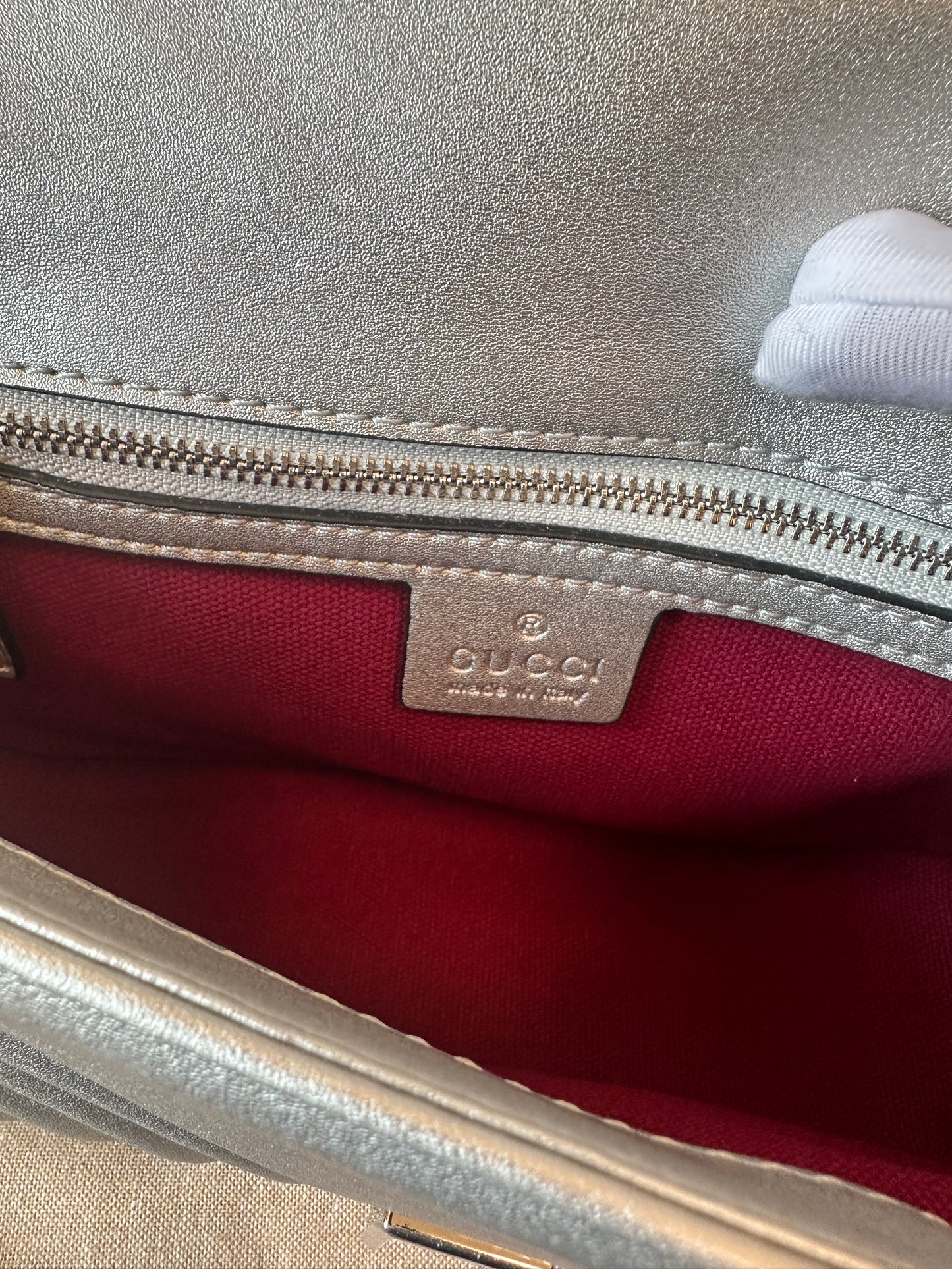 Gucci GG Marmont Small Metallic Silver Shoulder Bag