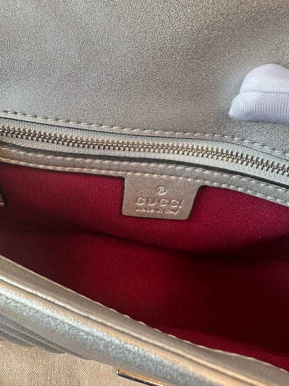 Gucci GG Marmont Small Metallic Silver Shoulder Bag